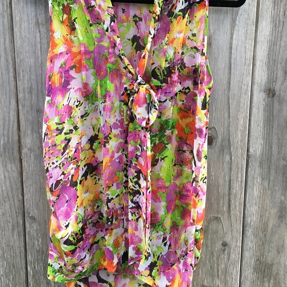 Forever 21 Sheer Bright Floral Abstract Pattern Sleeveless Blouse Medium - Picture 3 of 7